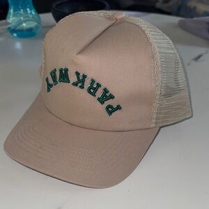 Kids Beige Trucker Cap with Green Embroidery